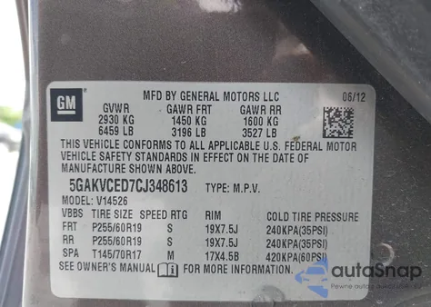 2012 Buick Enclave Leather from USA, damaged, VIN 5GAKVCED7CJ348613
